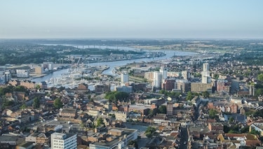 Aerial view of Ipswich town centre and waterfront